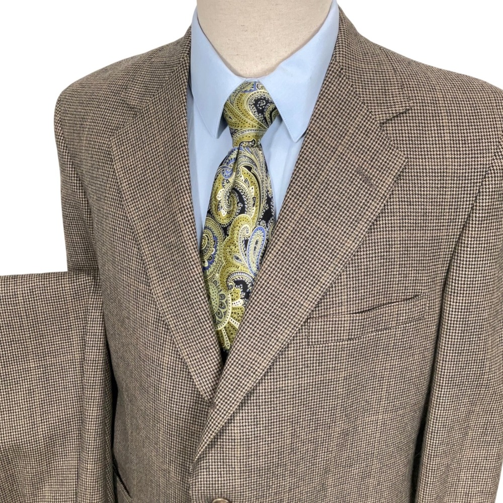 Huntington Suit Mens 41R 35W 30L Brown Houndstooth 3/2 Roll Button Heritage 2 pc